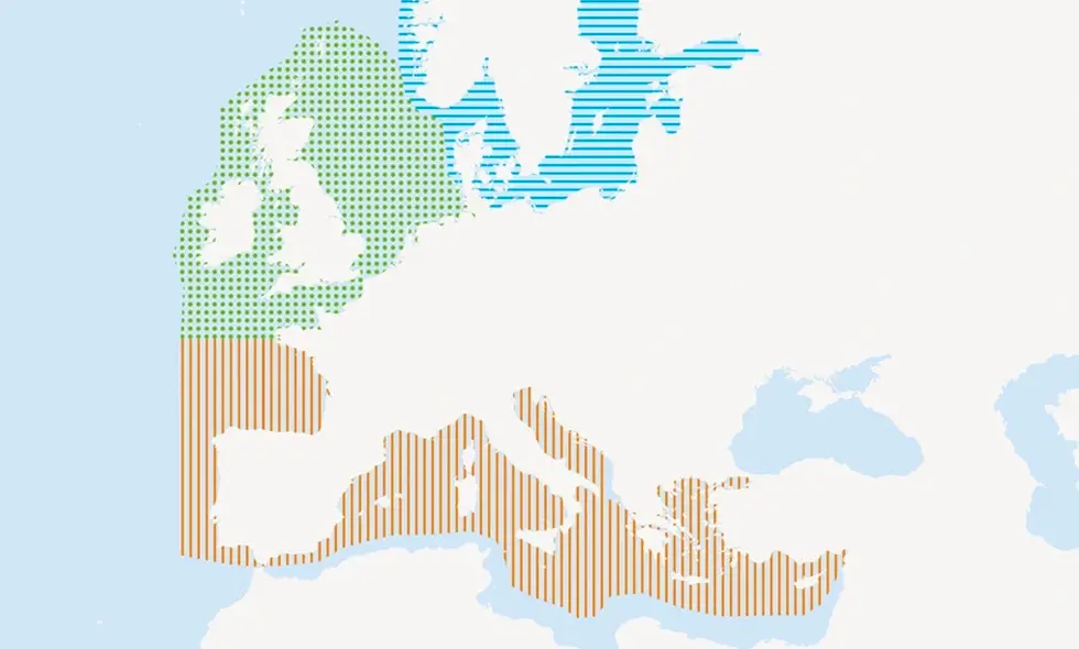 Vi ser en karta över västra Europa.)