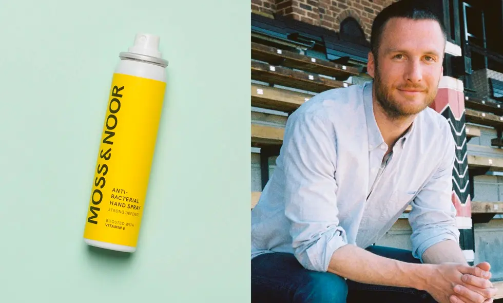 En flaska med Moss & Noor antibakteriespray